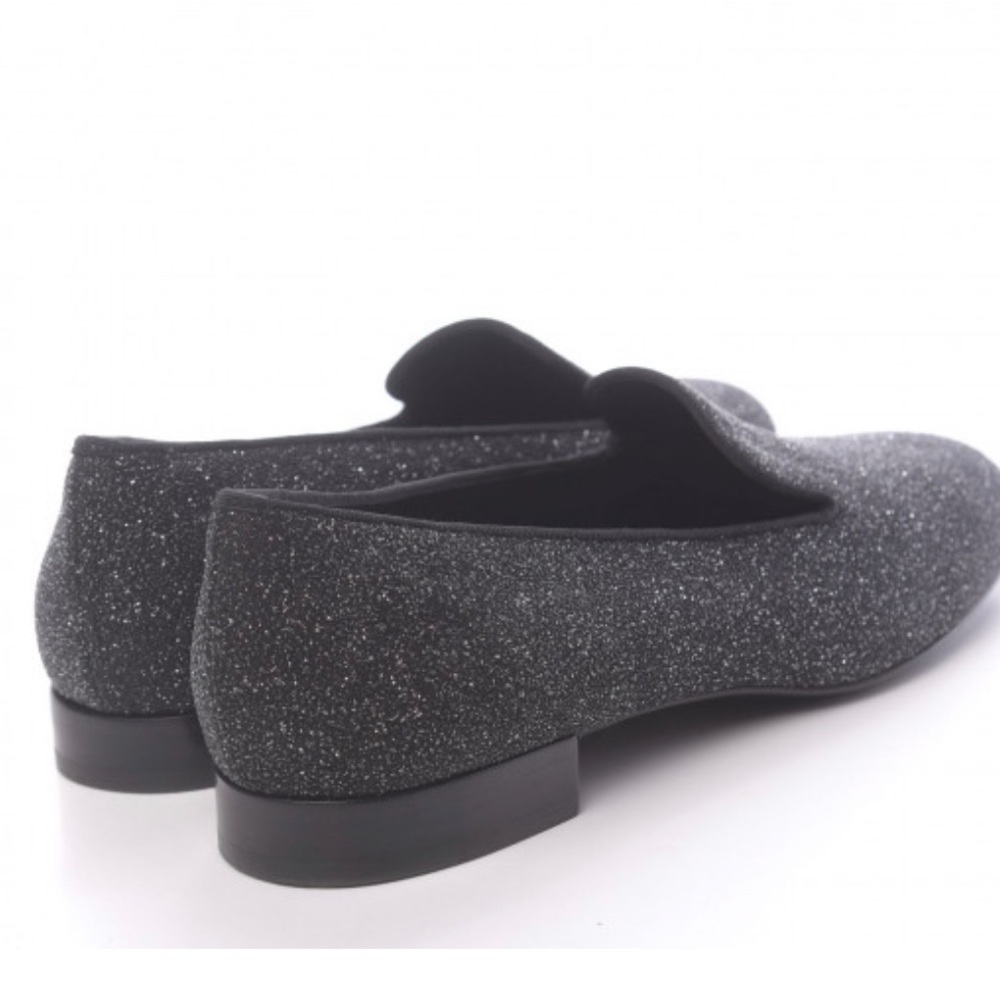 SAINT LAURENT
Metallic Calfskin Smoking Slipper Flat Loafers Black Glitter